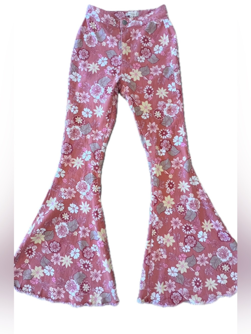 Altar'd State Floral Bell-Bottom Flared Jeans 3% Spandex XS Boho Festival Retro